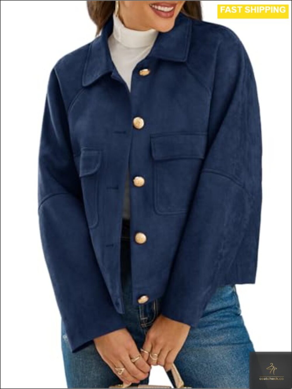 Faux Suede Cropped Button Down Shacket Oversized Relaxed Fit